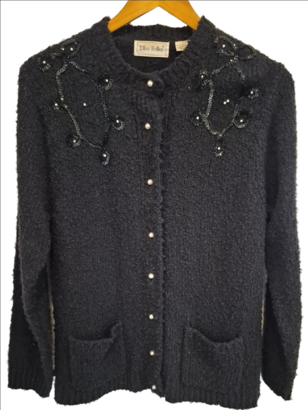 Elles Belles Vintage Boucle Beaded Pearl-Button Cardigan